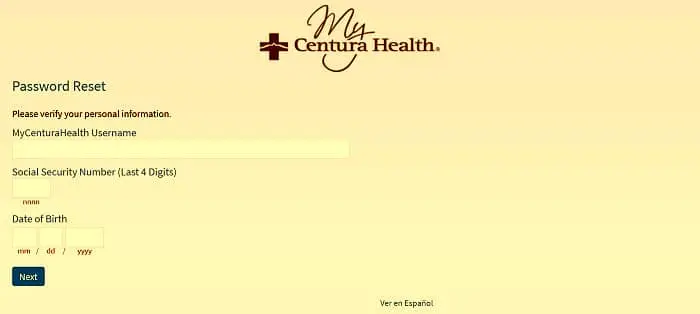 Reset your MyCenturaHealth account